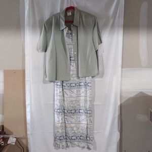 R & K Women's 2pc Light Green Linen Jacket Maxi Dress  Size 26